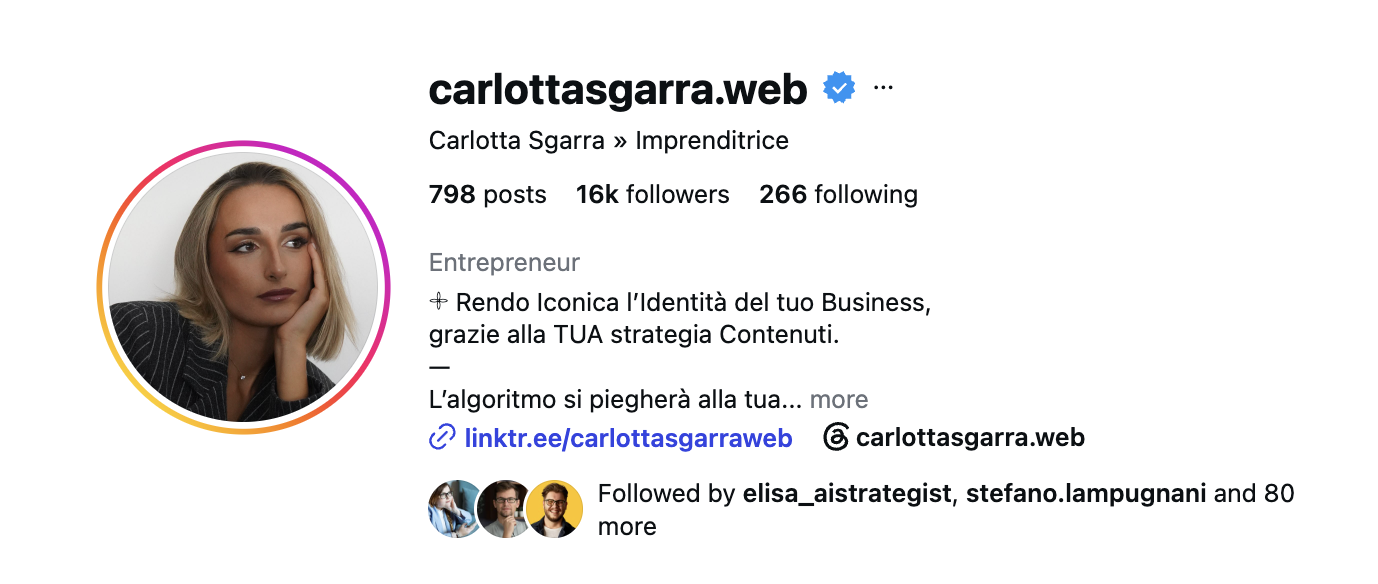 Profilo Instagram di Carlotta Sgarra