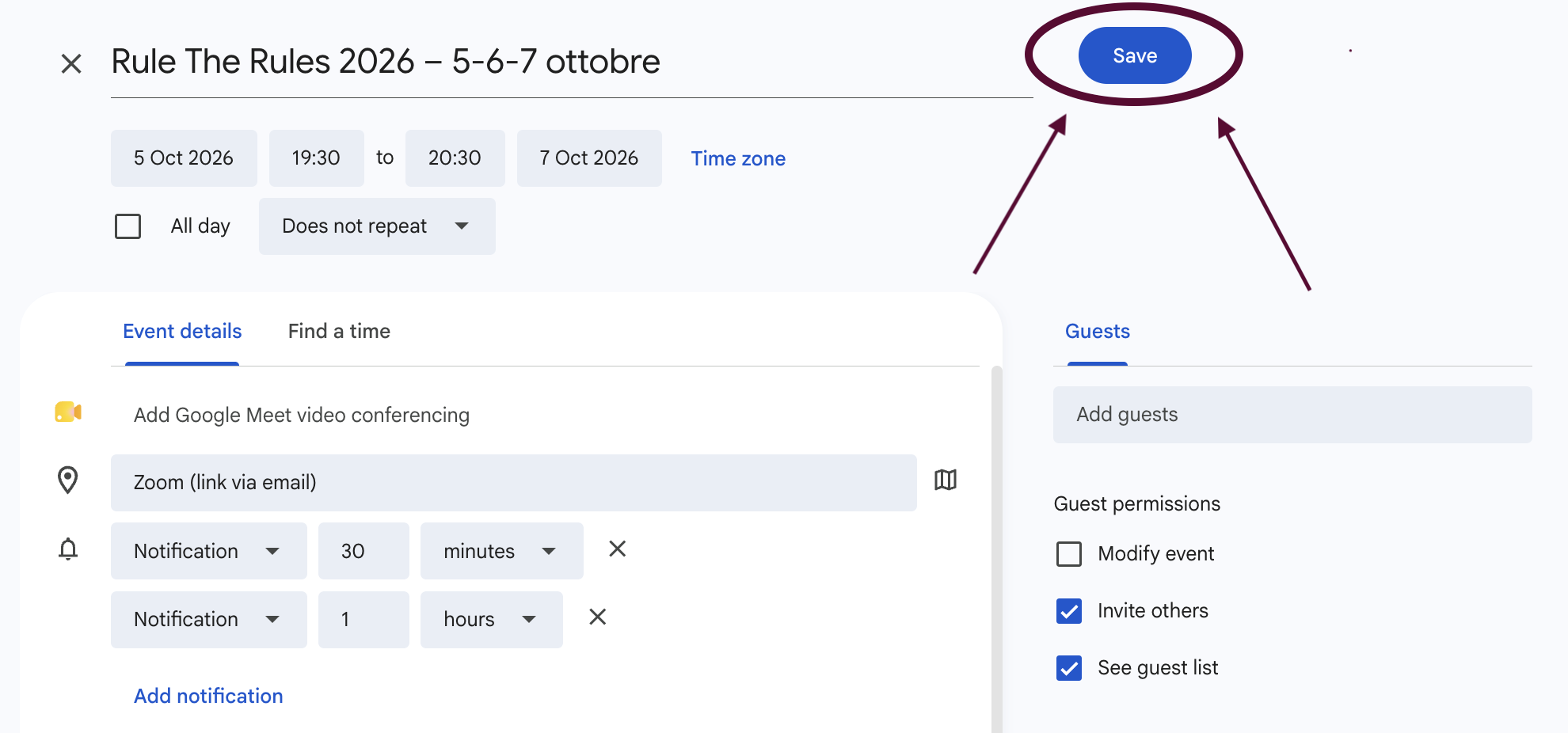 Come salvare l’evento su Google Calendar